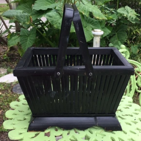 Black Bamboo Rattan Rustic Cane Basket 9x12 - Picture 4 of 13